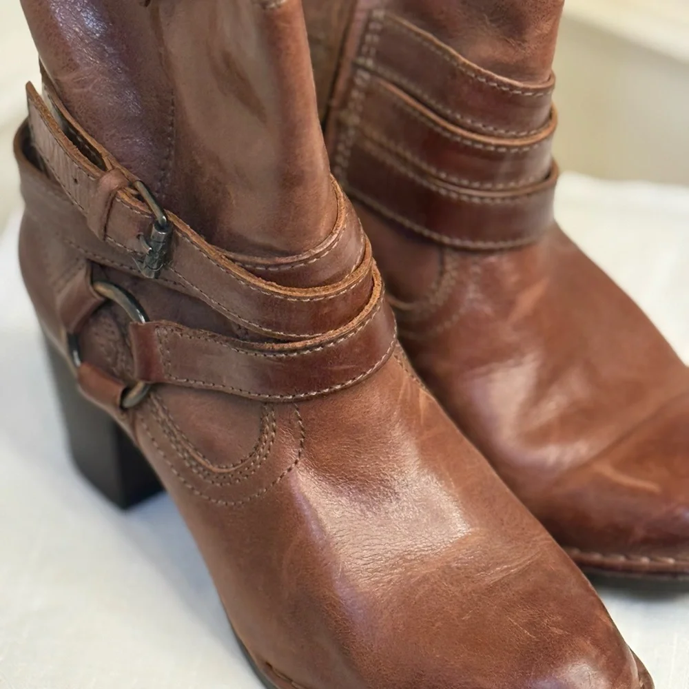 Gorgeous Lux Cognac Leather Bussola Brown Ankle Boots Size 38 (US 7) - Picture 8 of 16